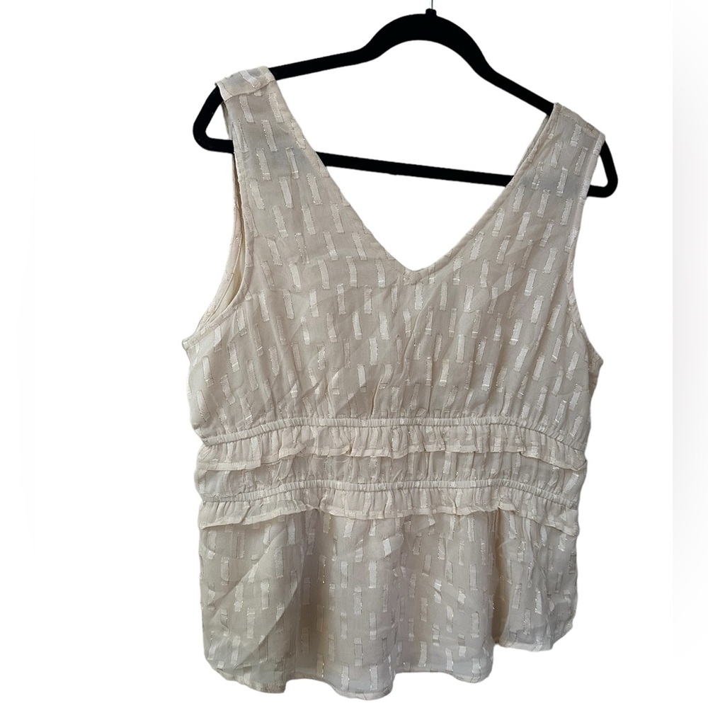 NWT! Express cream blouse with metallic gold details and ruffles in size large